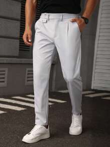 Manfinity Homme Pantaloni de navetă casual pentru bărbați, în culori simple - Gri deschis - Vizualizare 8