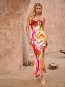 SHEIN Clasi Robe moulante sans bretelles à imprimé floral pour vacances. Tenues de plage pour femmes. Robe de plage, tenues de vacances à la plage, accessoires de plage. Robe de soirée. Vêtements d'été pour femmes dans le style Y2K. Vêtements de rentrée scolaire pour femmes. Tenues de campagne pour femmes. Style old money pour femmes. Tenues de sortie pour femmes. Tenue d'aéroport pour femmes. Robe pour femmes. Robe à sequins étoile de mer pour vacances. Tenues d'aéroport, de lune de miel pour femmes. Robe de style bohème pour femmes - Multicolore - Voir 5