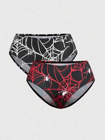 Goth 3pcs/Set Dark Gothic Spider Print Bikini Briefs