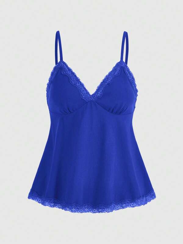 ROMWE Fairycore Women's Summer Solid Color Lace Panel Spaghetti Strap Camisole