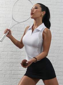 Easithlete Tricou polo sport pentru femei cu fermoar pe jumătate și guler polo contrastant, material tip plasă, primăvară-vară