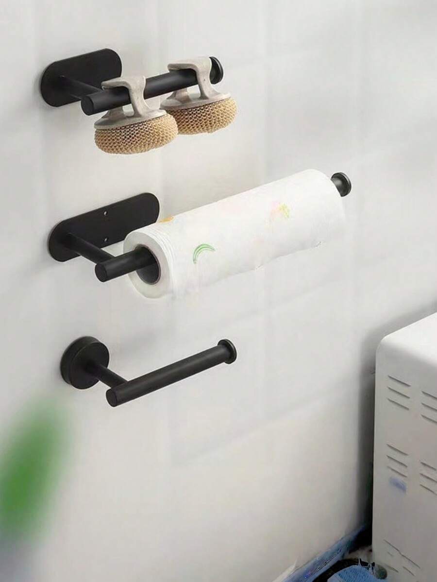 SHEIN 1pc Gold Toilet Paper Holder, Bathroom Tissue Holder, Stainless Steel Tissue Holder, Home Bathroom Decoration, Bathroom Organizer, Summer Kitchen Cling Film Storage Rack, Wall Mounted Non Perforated Storage Rack, Tissue Holder - Multicolor - View 1
