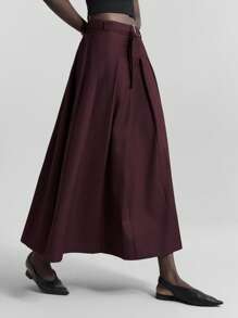 Ontre 现代都市风格，简约舒适设计，卡其色女式褶皱 A 字裙，日常休闲/通勤/商务休闲装，2025 年新品，初秋 - 卡其色 - 查看 1