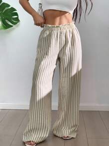 SHEIN EZwear Pantalones casuales de pierna ancha a rayas para mujer, ideales para ir y venir