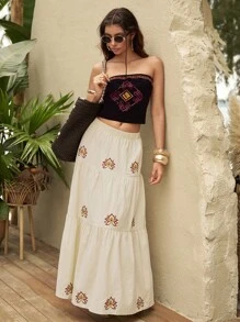 The White Lotus Top bandeau ajustado con estampado floral para mujer, ideal para el verano