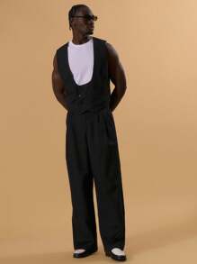 Musero Double Breasted Button Fastening Waistcoat Belt Detailing Spring Summer Vacation Smartwear - Black - View 5