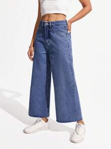 SHEIN Unity Casual Relaxed Fit Washed Wide Leg Jeans Y2k - Medium Wash - View 6