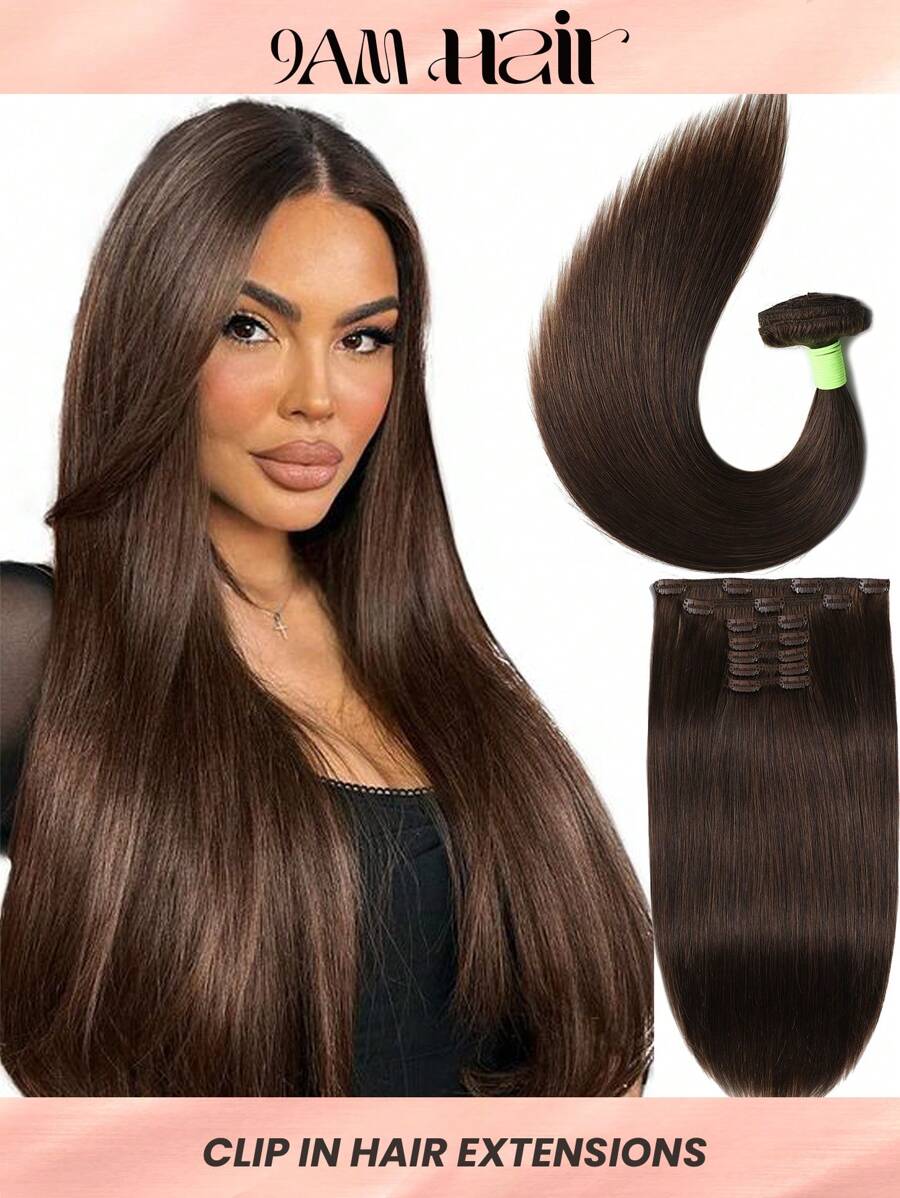 Extensiones de cabello 100% de cabello humano Remy con clips, de 20 pulgadas. Extensiones de cabello con clips invisibles, naturales y rectos para mujeres #4 - S4 - Ver 1