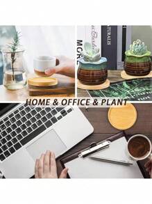 SHEIN 6件/套竹杯垫，各种形状的盖子，包括圆形、方形、心形、六角形杯垫，适用于咖啡杯、花盆、玻璃杯、饮料托盘、创意手工托盘、家居和办公室桌面装饰（注意：本产品由竹子材料制成，表面图案和纹理可能与图片略有不同）