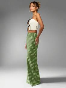MISSGUIDED Chân váy Maxi chấm bi cạp cao ôm vừa vặn dài chấm đất thiết kế cổ điển thời trang xuân hè chân váy chữ A - Màu xanh Bạc hà - Xem 5