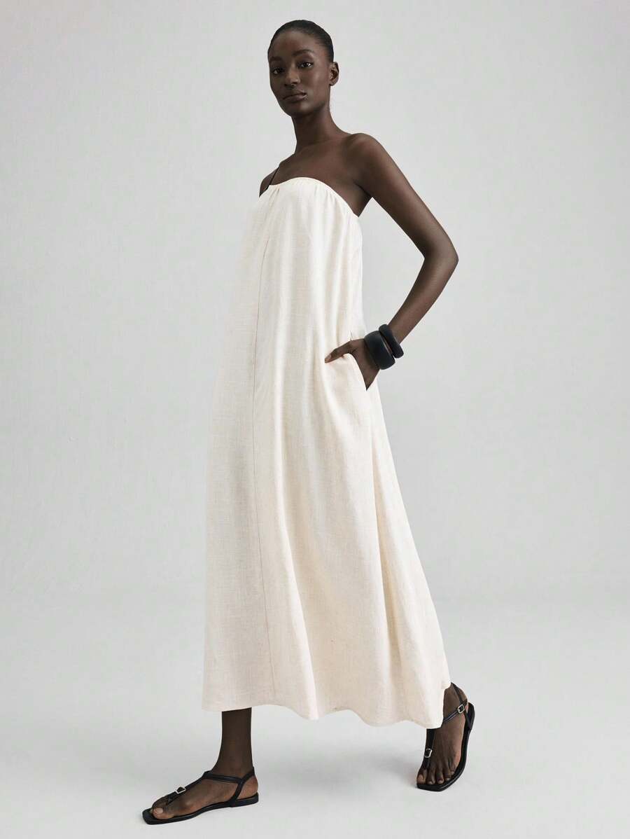 Ontre 2025 年夏季女装连衣裙，适合独立日、圣约翰节、海滩、度假、毕业典礼、办公室、沙滩装、节日、茶会、派对，纯色不对称领口休闲长裙