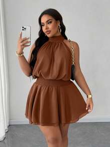 Maweii Plus Size Sexy & Elegant Off The Shoulder Bowknot Formal Dress For Women - Brown - View 3