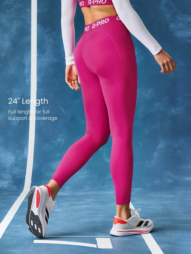 24" Powersculpt™ Cool Compression V-Line Hip Butt-Lifting Elastic Waist Active Leggings With Side Pockets High Impact Running Jogging Training Gym Workout