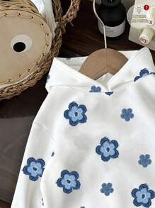 SHEIN EZwear Áo nỉ trùm đầu in hoa giản dị dành cho nữ, phù hợp cho mùa thu/đông - Nhiều màu - Xem 3