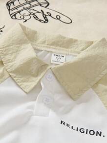 Bộ 2 áo thun tay ngắn cổ polo in chữ màu Vigor cho bé trai mới biết đi và quần short rộng rãi, trang phục thường ngày cho hàng ngày, thể thao, trường học, tiệc tùng - Nhiều màu - Xem 6