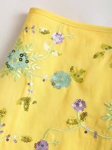 Sweetra 女士花卉亮片提花开衩蝴蝶结中长裙 - 黃色 - 查看 5