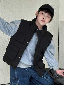 DAZY 青少年男童休闲棉服背心 - 黑色 - 查看 7