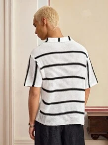 SWAVVY Top tejida casual de verano para hombres con bloques de color y rayas