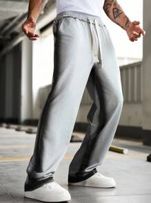 Manfinity EMRG Men's Loose Drawstring Waist Pockets Wide Leg Casual Sweatpants - Grey - View 3