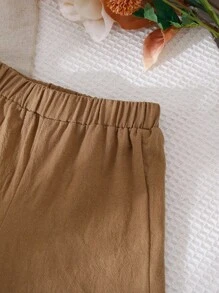 SHEIN 2-Piece Set Baby Girl Infant Toddler 0-3 Years Old Casual Daily Washed Cotton Big Peter Pan Collar Lapel Sleeveless Shirt Top Wide-Leg Pants Suit - Multicolor - View 6