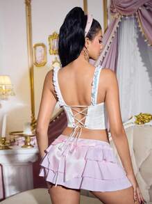 FairyFlirt Coquette Romantic Layered Fishbone Stitching Classic Satin Lace Ruffle Bow Drawstring Sexy Women Lingerie Bra In White, Blue, Pink