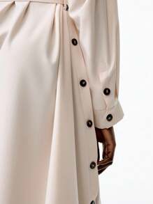 LYSMO Woman's New Button Pocket Designer Tie Dress - New Arrival 2025 - Apricot - View 7