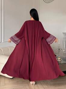 DAZY Bata de dormir de manga larga suelta con cuello en V y estampado para mujer - Rojo - Ver 2
