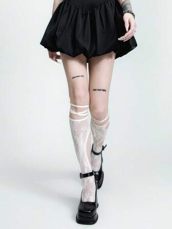 Anime Calze asimmetriche alla caviglia stile punk Y2K con cinturini incrociati, calze sopra il ginocchio regolabili di colore unito per donne, collant alti fino alla coscia
