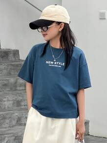 Dazy Kids 夏季新款女孩休闲蓝色短袖T恤，街头风格 - 藍色 - 查看 3