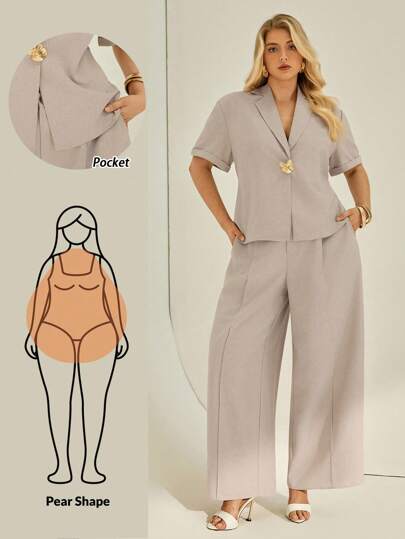 Auralis 大码女士夏季休闲套装、两件套西装套装、商务休闲套装、女士亚麻两件套亚麻套装女士休闲套装度假两件套两件套夏季服装女士夏季套装商务休闲女士工作服女士