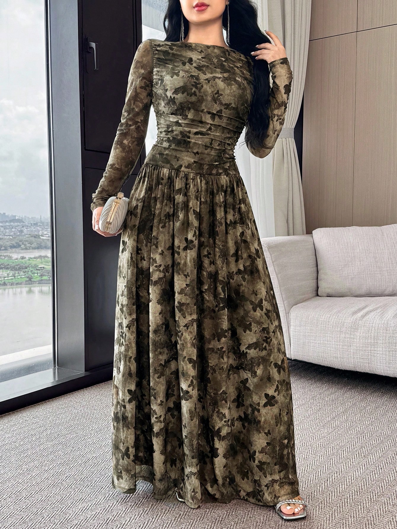 Modelyn اليوم الوطني السعودي فستان طويل مطبوع برسم...