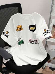 INAWLY Casual Street Style Letter Print Short Sleeve T-Shirt