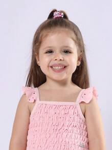 SUMWON 女童褶饰短款比基尼泳装夏季海滩度假荷叶边孔眼两件套泳衣 - 淺粉色 - 查看 6