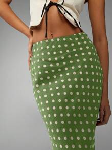 MISSGUIDED Chân váy Maxi chấm bi cạp cao ôm vừa vặn dài chấm đất thiết kế cổ điển thời trang xuân hè chân váy chữ A - Màu xanh Bạc hà - Xem 3