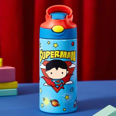 SUPERMAN X SHEIN Bình nước bằng thép không gỉ 16 OZ / 500 ML có ống hút, có tay cầm, thích hợp cho thể thao, du lịch và trường học