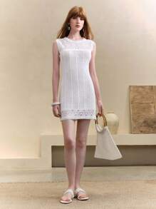 EMERY ROSE Women's Crochet Lace Patchwork Sleeveless Fitted Knit Mini Dress,Vacation Outfits Woman,Beach Outfits For Woman,Sun Dress,Hawaii Outfits Women,Summer Clothes Women,Dresses For Women Casual,Sexy Dresses For Women,Cruise Women Outfits,Beach Clothes,Resort Wear Women,White Dress - White - View 6