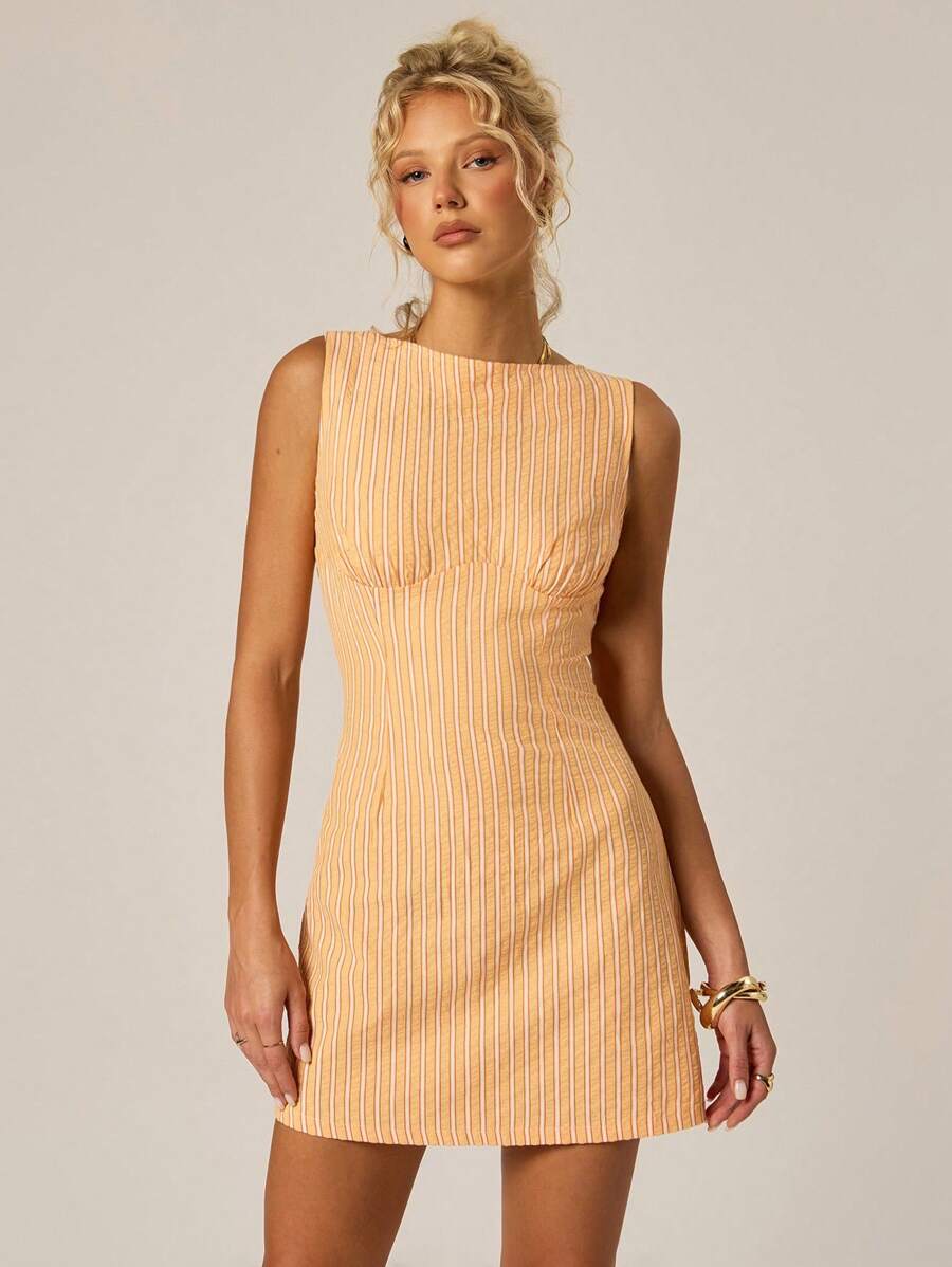 Avantive Váy mini kẻ sọc chữ A mùa hè mới cho nữ, mặc đi nghỉ và đi biển - Nhiều màu - Xem 1