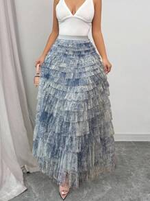 Elenzga Women's Romantic Holiday Style Ditsy Floral Mesh Skirt Fall Cloth For Women