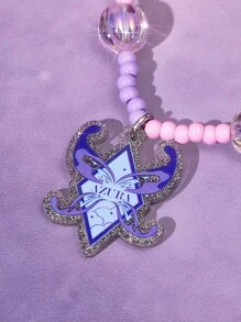 Pop Mart Azura X SHEIN Cartoon Pattern Handmade Acrylic Beaded Phone Lanyard, Dreamy Purple