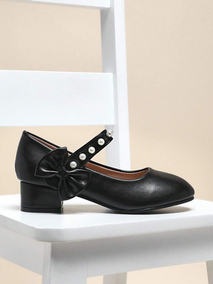 Mini mi #Sweetcore Girls' Pearl Strap Bow Mary Jane Pu Black Dress ...