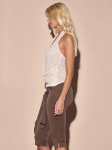 MUSERA Halterneck Lightweight Knit Wrap Drape Front Fitted Longline Sleeveless Top Summer Vacation 90's Streetstyle Cool Girl Festival Holiday Casual Beach