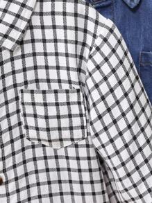 SHEIN 2 piezas Camisas casuales y elegantes de otoño para niños pequeños, suéteres de manga larga de unicolor a cuadros + denim para niños