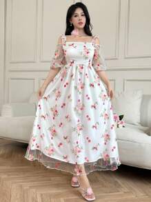 Modelyn 女士迷人刺绣露肩连衣裙，优雅春夏 - 彩色 - 查看 3