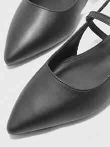 CUCCOO BIZCHIC 女式尖头平底黑色系带后跟舒适百搭工作鞋，露背露跟平底鞋 - 黑色 - 查看 7