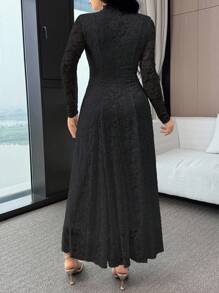 Modelyn Váy ren vá trơn màu thanh lịch dành cho nữ - màu đen - Xem 4