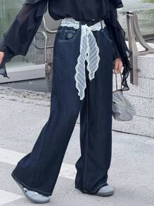 Dazy Kids Tween Girls' Pocket Loose Wide Leg Casual Versatile Denim Jeans - Blue - View 3