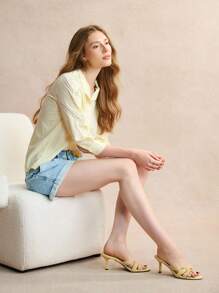 Rosivie 女士法式编织黄色高跟优雅凉鞋