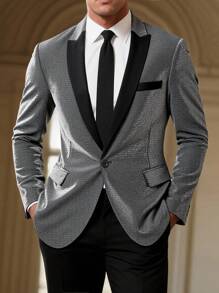 Calvornis 男士休闲天鹅绒领西装外套，亮面面料，适合派对商务，老款 - 灰色 - 查看 5