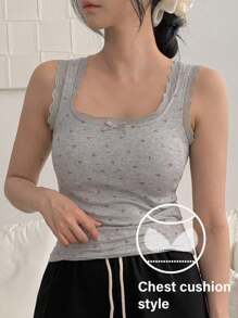 DAZY Söt blommig topp med spetskant och inbyggd vaddering - Grå - Visa 3