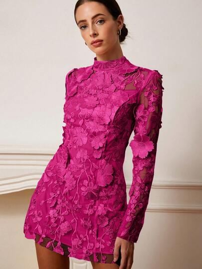 Aveloria Rosie Vestido floral bordado de malla de manga larga con bordado pesado para fiesta/cita nocturna, primavera